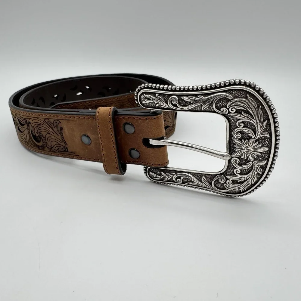 Ariat Western Womens Belt Leather Scroll Paisley Cut Out Brown A1514802 - Picture 1 of 6